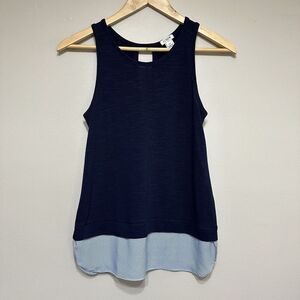 J. Crew Women's Layered Slub Tank Top XXS Navy Blue Nautical Preppy Beach Office